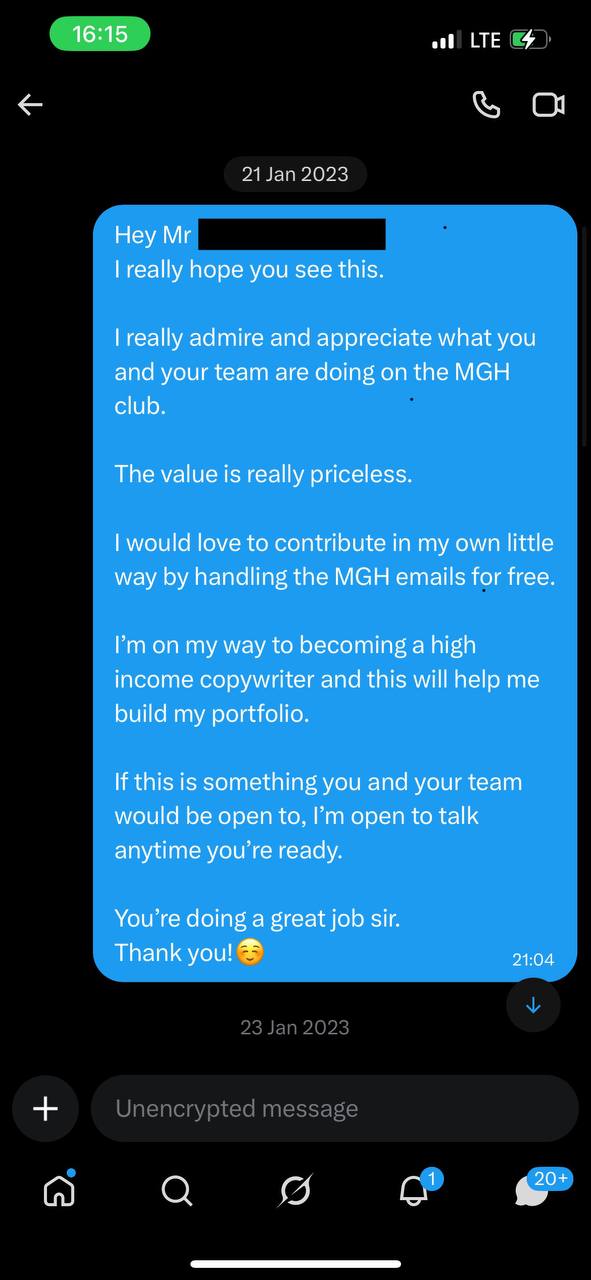 The DM I sent